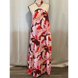 & OTHER STORIES Halter Floral Open Back Maxi Dress Pink Yellow Red Sz EUR 38.